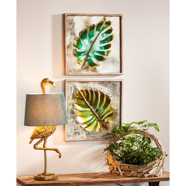 Bayou Breeze 2 Piece Metal and Wood Leaves Wall Décor Set